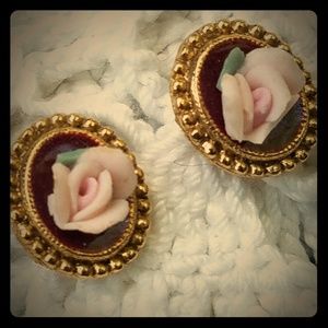 Vintage porcelain rose earrings